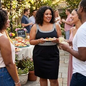Carmen Marc Valvo Black Dress with Silver Accents